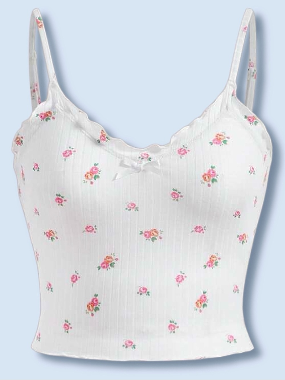 Cottagecore Ditsy Floral Lettuce Trim Cami Top NWT XS Dainty Ribbed Camisole